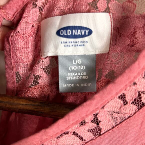 Old Navy Girls Dress Large 10-12 Pink‎ Lace Lightweight Tea Shift Dress - Picture 2 of 6